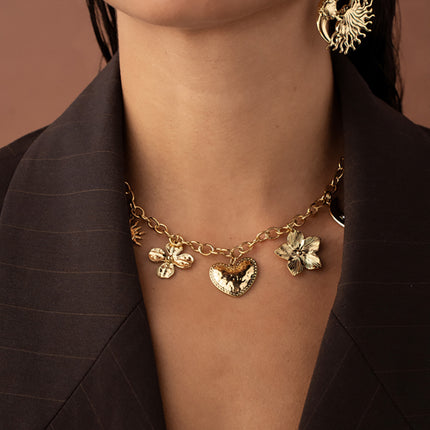 Collier Soléa - soleil, coeur, lune, fleur et trèfle