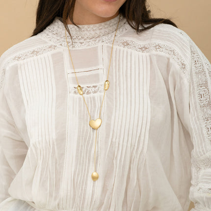 Collier Y - coeur mat et formes géométriques