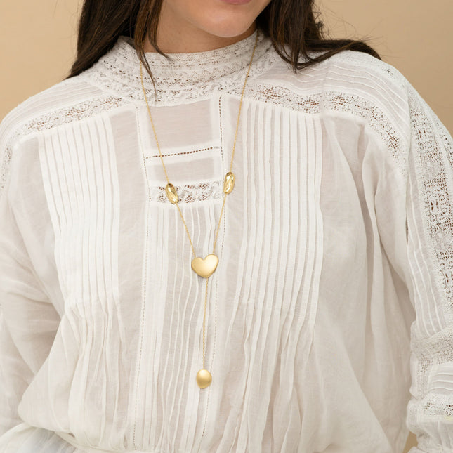 Collier Y - coeur mat et formes géométriques