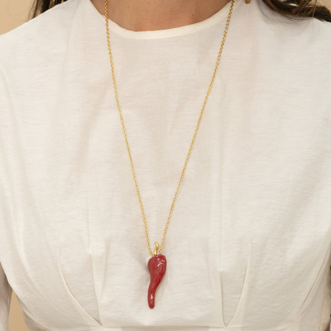 Sautoir - pendentif piment en émail