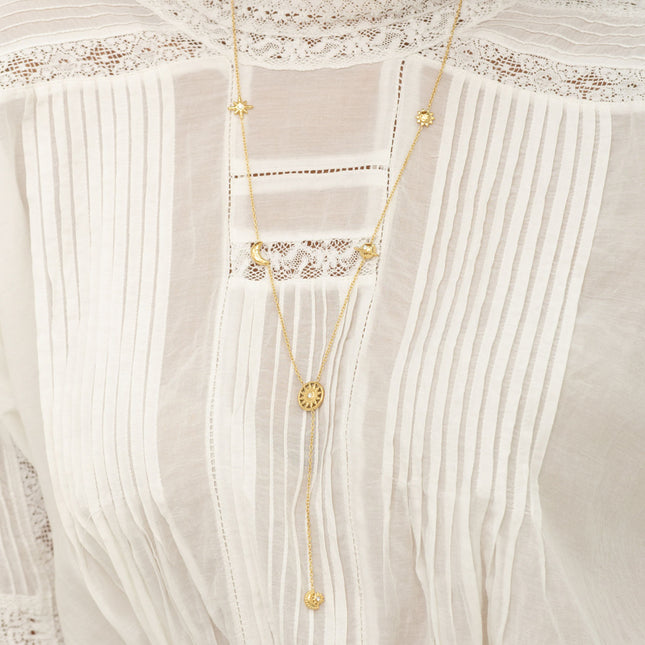 Y-shaped necklace - galactic charms (star, planet Jupiter, moon, sun, eclipse)