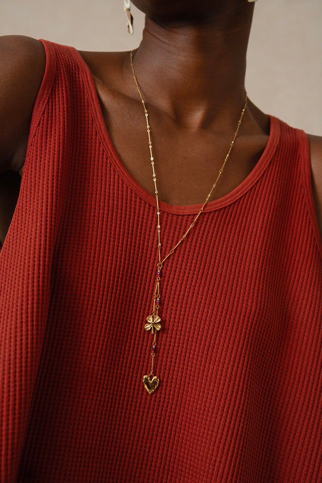 Collier Y Lucky - trèfle, coeur, pierres naturelles