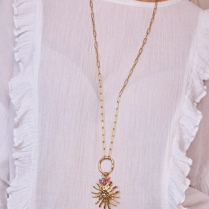 Necklace - sun, glazed ceramic bead, moon
