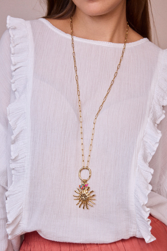 Necklace - sun, glazed ceramic bead, moon