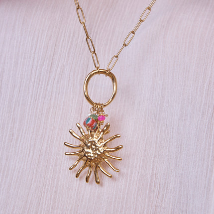 Necklace - sun, glazed ceramic bead, moon