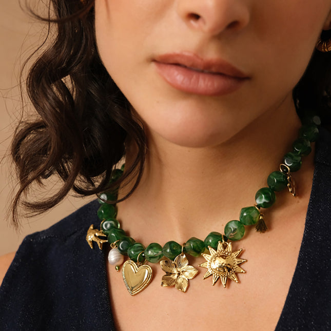Avelyne Necklace - bird, heart, flower, sun, pompom, clover, freshwater pearl