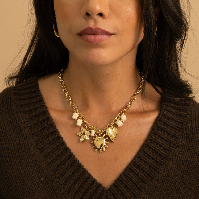 Collier - soleil, coeur, fleur