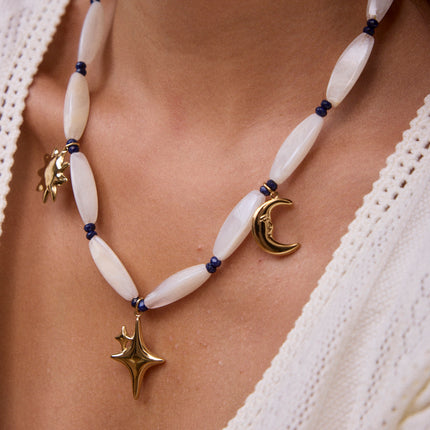 Collier sur câble - lune, étoile, soleil