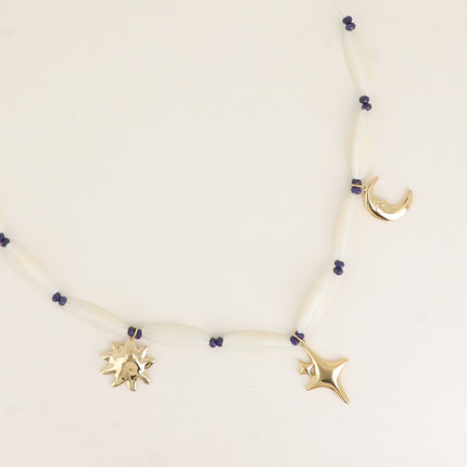 Collier sur câble - lune, étoile, soleil