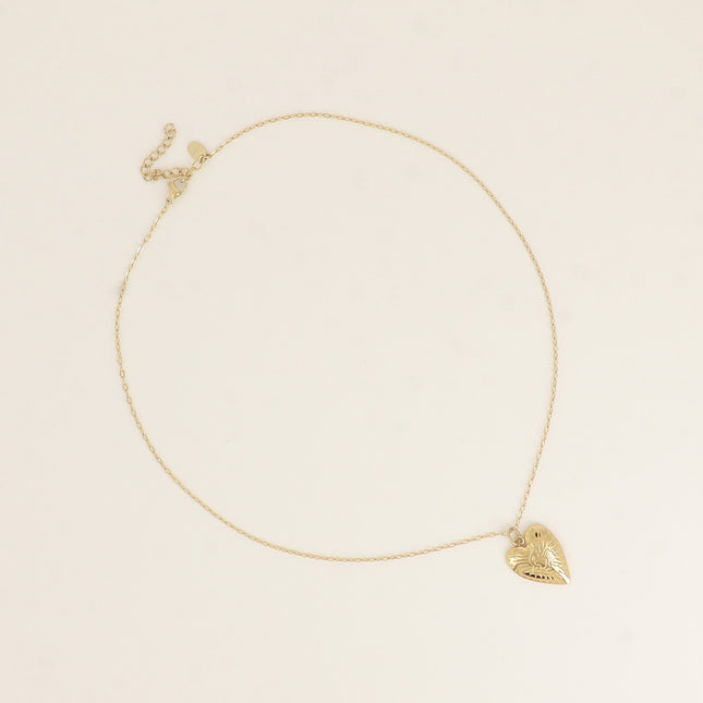 Collier - coeur avec oiseau gravé