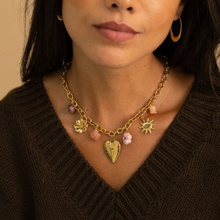 Collier - fleurs en résine, céramique, soleil, coeur