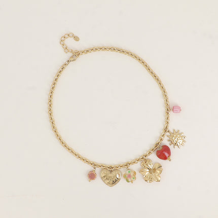Collier - coeurs, fleurs, soleil, résine et céramique émaillée