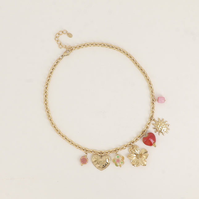 Collier - coeurs, fleurs, soleil, résine et céramique émaillée
