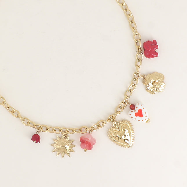 Collier - breloques (coeurs, soleil, fleurs)