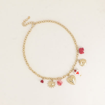Collier - breloques (coeurs, soleil, fleurs)
