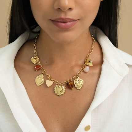 Necklace - resin and steel heart charms
