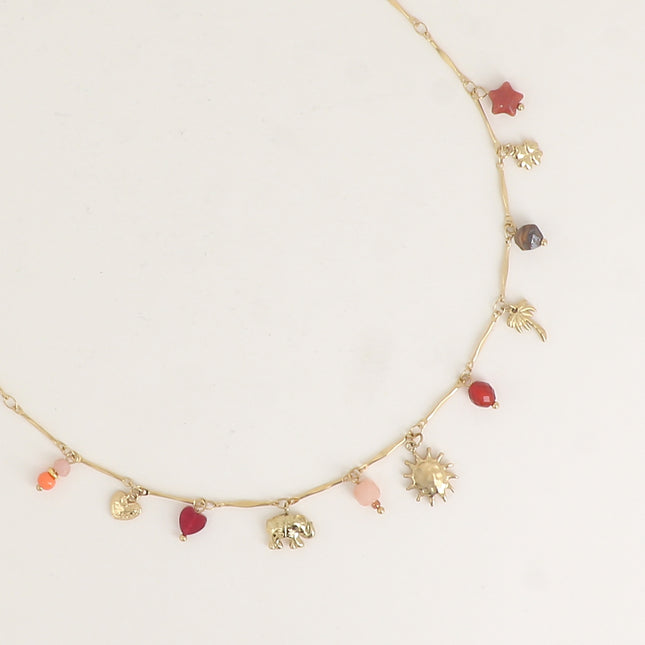 Collier - soleil, trèfle, palmier, éléphant, cœur