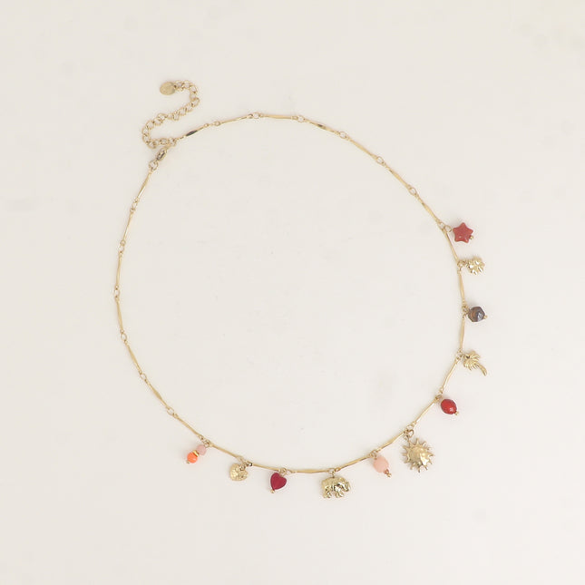 Collier - soleil, trèfle, palmier, éléphant, cœur
