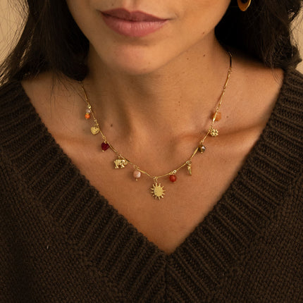 Collier - soleil, trèfle, palmier, éléphant, cœur