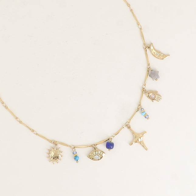 Collier - lune, soleil, étoile, oeil, main