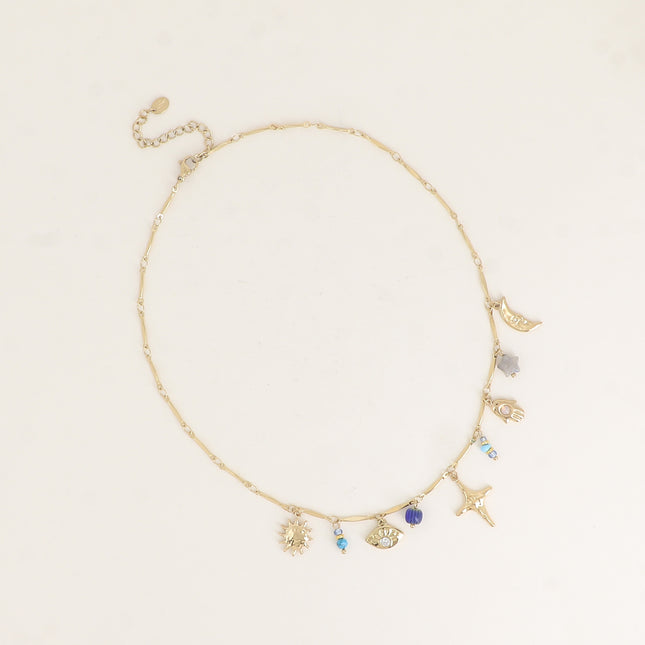 Collier - lune, soleil, étoile, oeil, main
