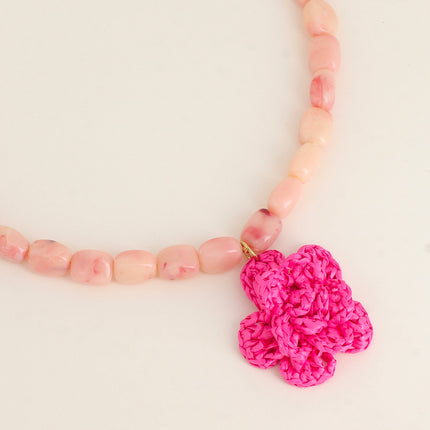 Collier - perles en résine et fleur en papier raphia