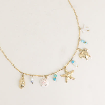 Collier - étoile de mer nacrée, coquillages, coquillage naturel, tortue