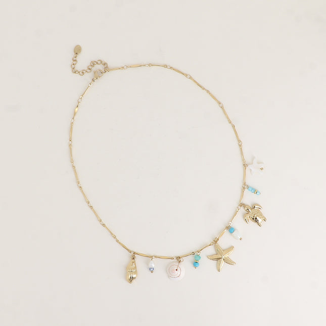Collier - étoile de mer nacrée, coquillages, coquillage naturel, tortue