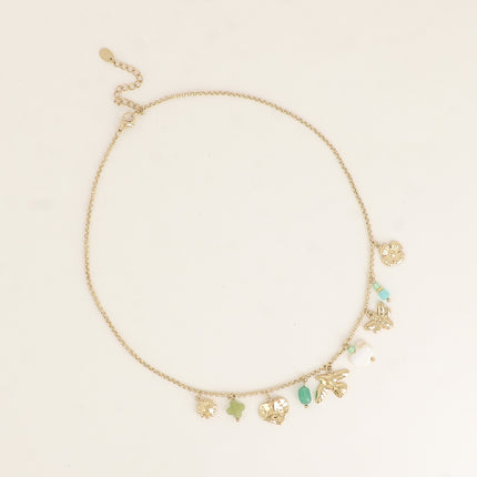 Collier - soleil, trèfle, fleur, coeur, oiseau, papillon, nacre et pierres naturelles