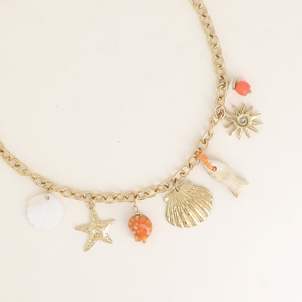 Collier - étoile de mer, poisson, coquillages et céramique émaillée