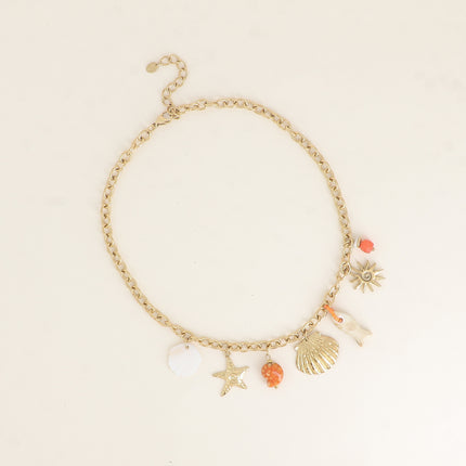 Collier - étoile de mer, poisson, coquillages et céramique émaillée