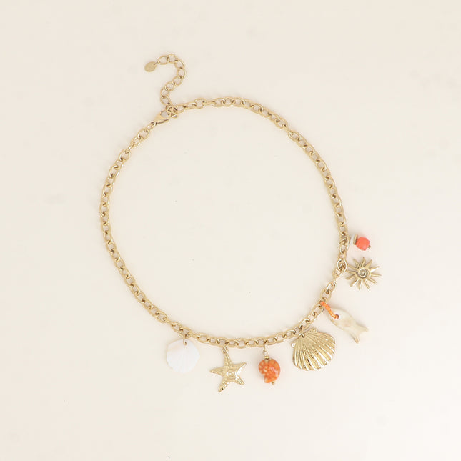 Collier - étoile de mer, poisson, coquillages et céramique émaillée
