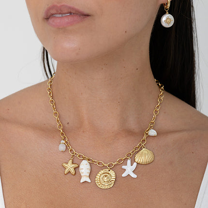 Necklace - shells, starfish, resin fish, natural stones