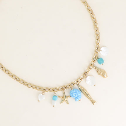 Collier - nacres, pierres naturelles, coquillages, poisson, étoile de mer