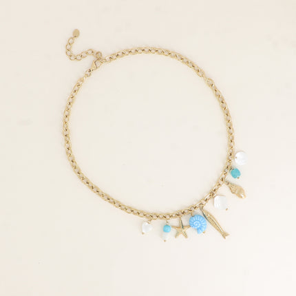 Collier - nacres, pierres naturelles, coquillages, poisson, étoile de mer