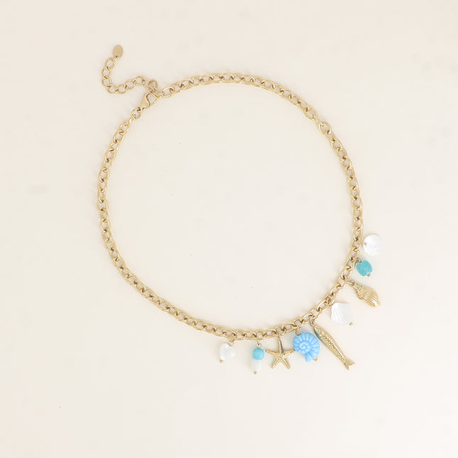 Collier - nacres, pierres naturelles, coquillages, poisson, étoile de mer