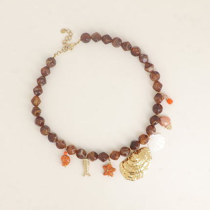 Collier sur câble - perles de résine et breloques marins