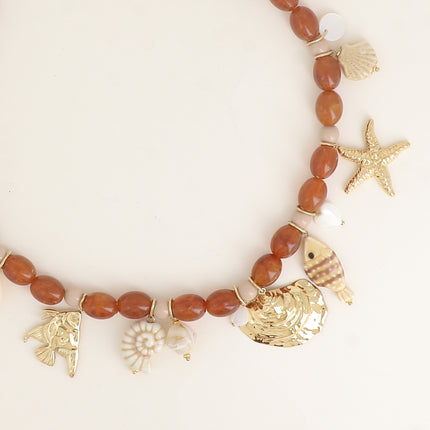 Collier sur câble - perles de résine et breloques marins, étoile de mer