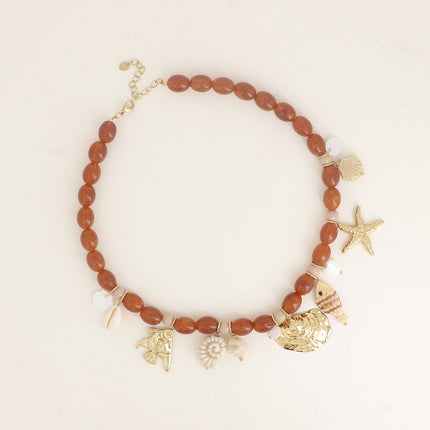 Collier sur câble - perles de résine et breloques marins, étoile de mer