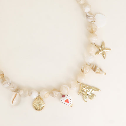 Necklace - seashells, starfish, ceramic heart, fish