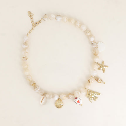 Necklace - seashells, starfish, ceramic heart, fish