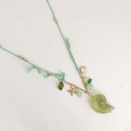 Collier sur cordon - coquillages en résine et céramique, étoile de mer, soleil, pierres naturelles