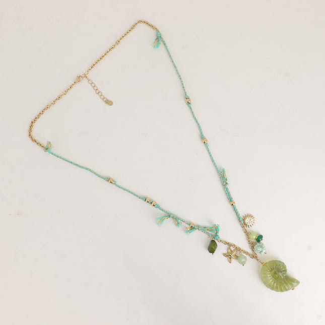 Collier sur cordon - coquillages en résine et céramique, étoile de mer, soleil, pierres naturelles