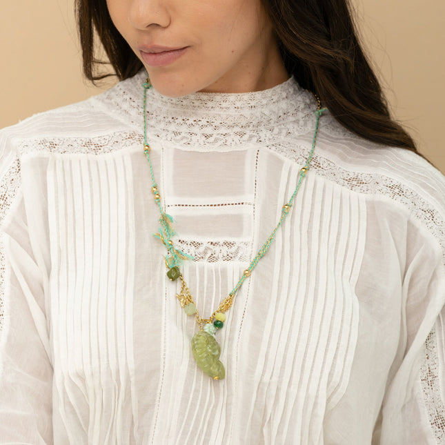 Collier sur cordon - coquillages en résine et céramique, étoile de mer, soleil, pierres naturelles