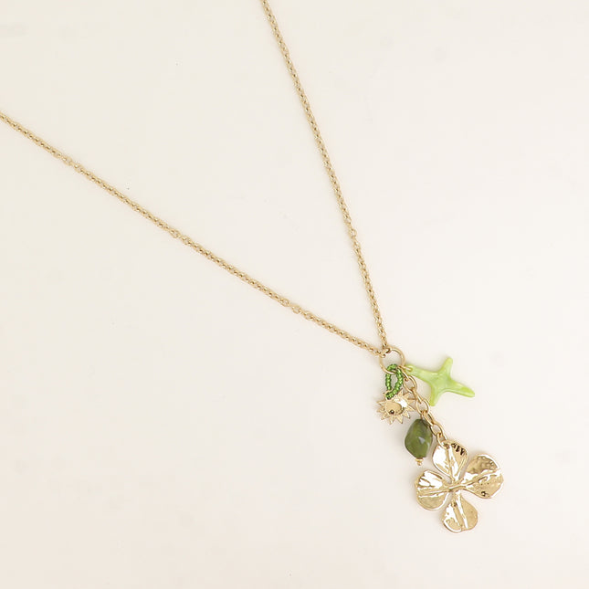 Collier Y - étoile du Nord en résine, soleil, trèfle
