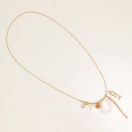 Sautoir - pierres naturelles, coquillage, étoile de mer nacrée, céramique