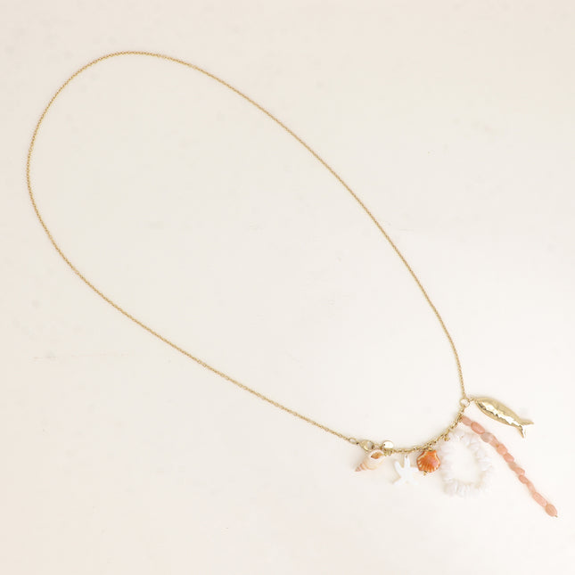Sautoir - pierres naturelles, coquillage, étoile de mer nacrée, céramique