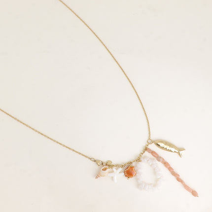 Sautoir - pierres naturelles, coquillage, étoile de mer nacrée, céramique