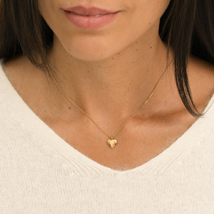 Necklace - flat heart pendant with small crystal on the side