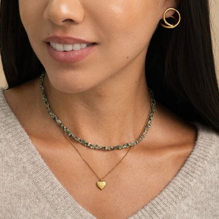 Collier - 3 rangs tressés, pierres naturelles